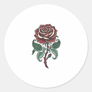 Adesivo Redondo Desenho de Camisa Floral de Rosa Gravada Vintage_1
