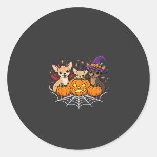 Adesivo Redondo Desenho de Cão Bruxa Abóbora de Halloween Chihuahu