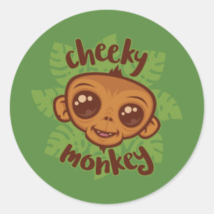 Adesivo Redondo Desenho De Cartoon De Macaco Cheiroso