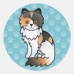 Adesivo Redondo Desenho de Cartoons de Gato Calico Persa