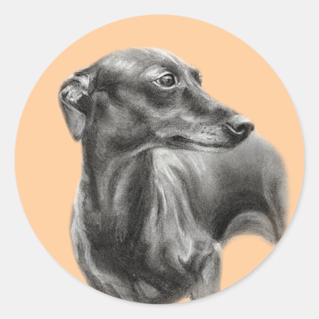 Adesivo Redondo Desenho de carvão vegetal de galgos (Frente)