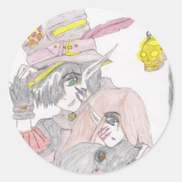 Adesivo Redondo Desenho de Casal de Halloween assustador