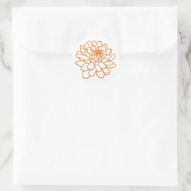 Adesivo Redondo Desenho de Chrysanthemum - Laranja em Branco (Bolsa)
