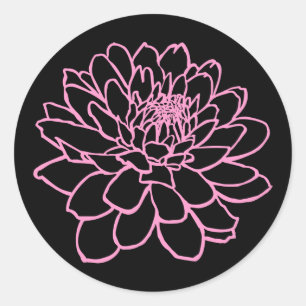 Adesivo Redondo Desenho de Chrysanthemum - Rosa em Preto