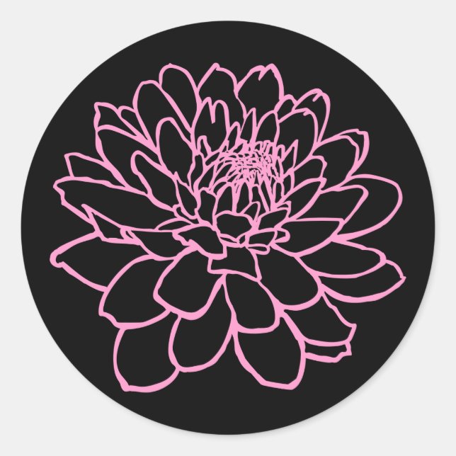 Adesivo Redondo Desenho de Chrysanthemum - Rosa em Preto (Frente)