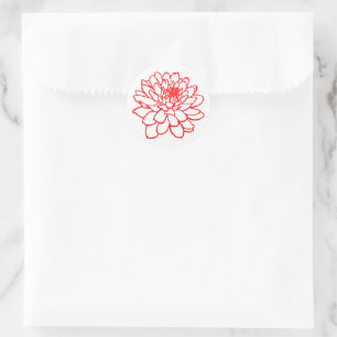 Adesivo Redondo Desenho de Chrysanthemum - Vermelho em Branco
