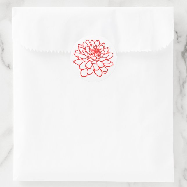 Adesivo Redondo Desenho de Chrysanthemum - Vermelho em Branco (Bolsa)