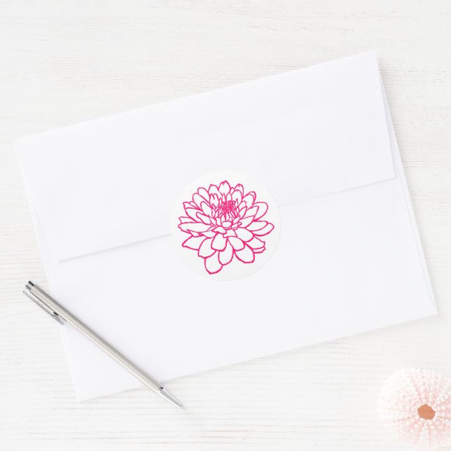 Adesivo Redondo Desenho de Chrysanthemum - Vermelho Neon Branco (Envelope)