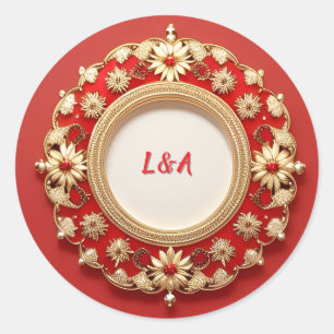Adesivo Redondo Desenho de Círculo Floral Dourado Ornamentado