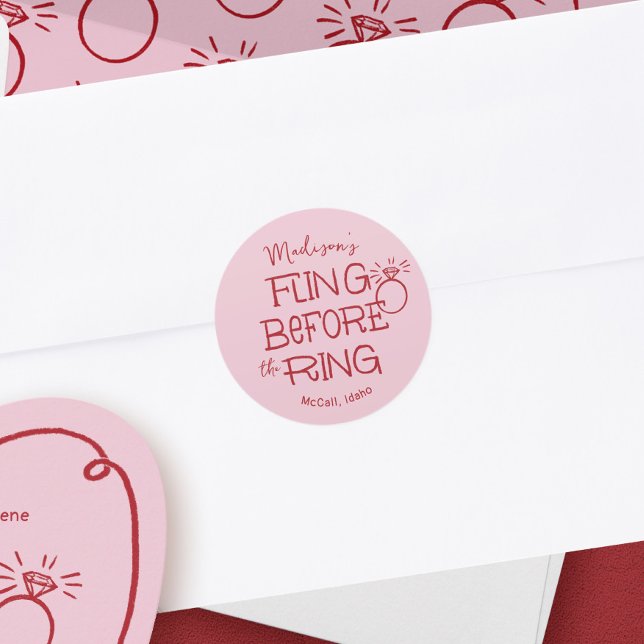 Adesivo Redondo Desenho de Doodela Vermelha e Rosa Piscando Antes  (Criador carregado)