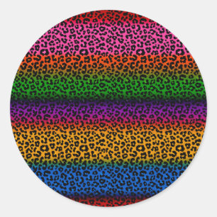 Adesivo Redondo Desenho de Estampa de Animal Leopardo Colorido