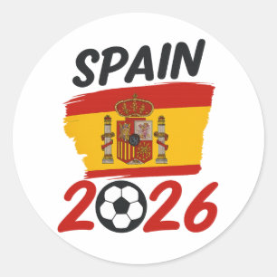 Adesivo Redondo Desenho de Fã de Futebol Espanha 2026 com Cores da