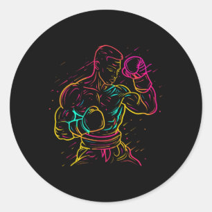 Adesivo Redondo Desenho de garoto de kickboxing com visual dos ano