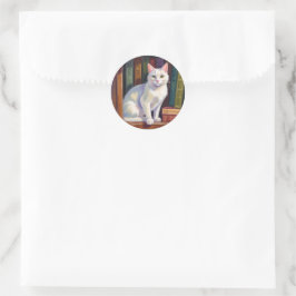 Adesivo Redondo Desenho de Gato Branco