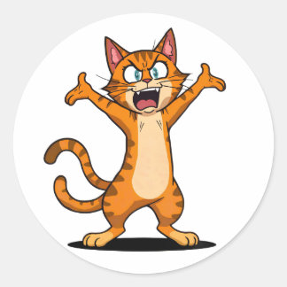 Adesivo Redondo Desenho de Gato Laranja Rajado Zangado