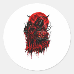 Adesivo Redondo Desenho de Halloween da Morte Abóbora Horror Gótic