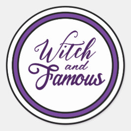 Adesivo Redondo Desenho de Halloween roxo com tema de bruxa