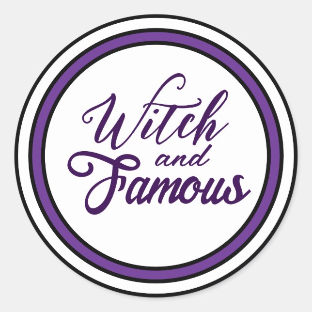 Adesivo Redondo Desenho de Halloween roxo com tema de bruxa (Frente)