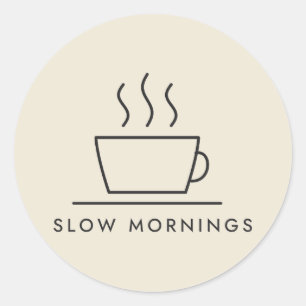Adesivo Redondo Desenho de Linha Café Slow Mornings