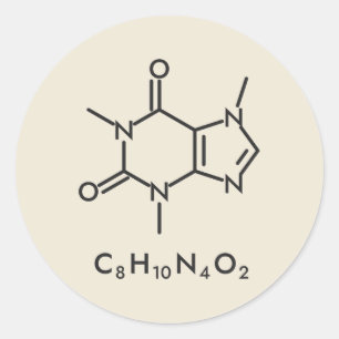 Adesivo Redondo Desenho de Linha da Molécula de Cafeína Química
