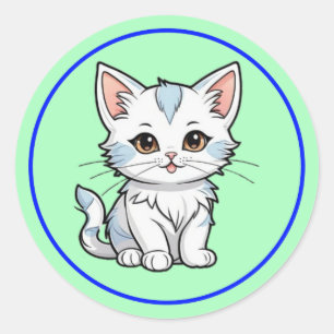 Adesivo Redondo Desenho de Linha de Desenho Animado de Gato Estili