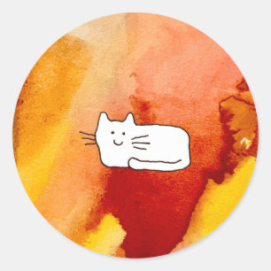 Adesivo Redondo Desenho de Linha de Gato de Desenho Animado