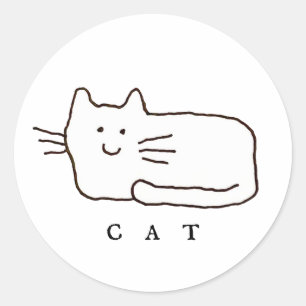 Adesivo Redondo Desenho de Linha de Gato de Desenho Animado