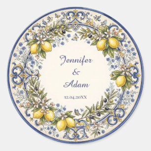 Adesivo Redondo Desenho de Maiolica Italiana com Limões e Azeitona