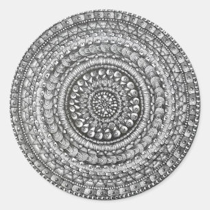 Adesivo Redondo Desenho de Mandala de Arte Original a Lápis