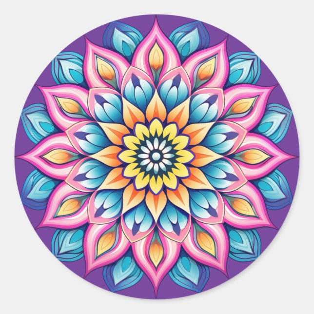 Adesivo Redondo Desenho de Mandala / Flor (Frente)