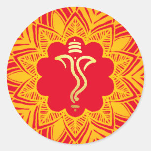 Adesivo Redondo Desenho de Mandala Mehendi Ganesh/ Deus Indiano  