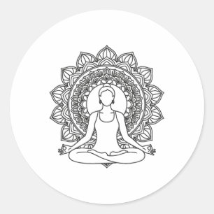 Adesivo Redondo Desenho de Mindfulness de Ioga Mandala Meditação