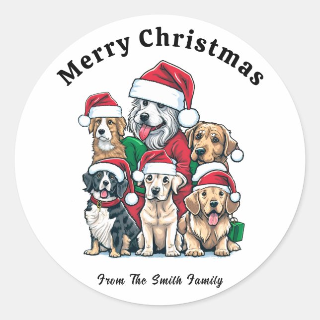 Adesivo Redondo Desenho de Natal para Cachorro Bonito (Frente)