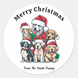 Adesivo Redondo Desenho de Natal para Cachorro Bonito