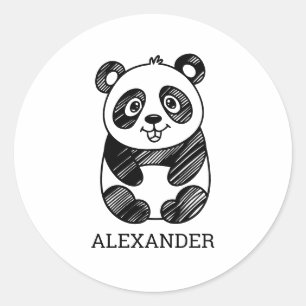 Adesivo Redondo Desenho de Panda Branco e Preto Minimalista