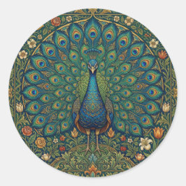 Adesivo Redondo Desenho de pavão boêmio vintage elegante
