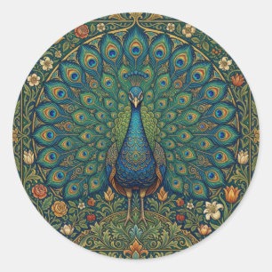 Adesivo Redondo Desenho de pavão boêmio vintage elegante