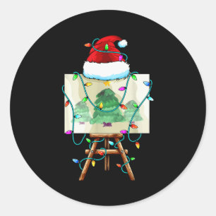 Adesivo Redondo Desenho de Pintor de Natal _ Artista de Pintura de