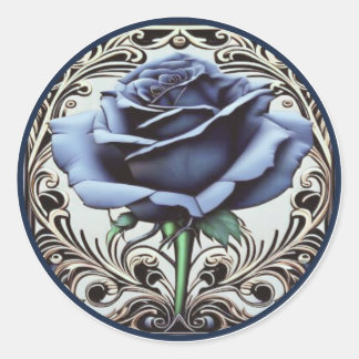 Adesivo Redondo Desenho de Rosa Azul Art Nouveau Elegante