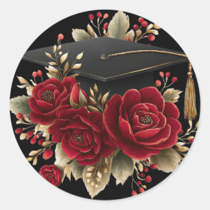 Adesivo Redondo Desenho de Rosas e Gorro de Graduação