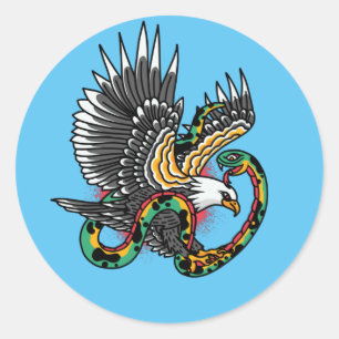 Adesivo Redondo Desenho de Tatuagem Águia vs Cobra