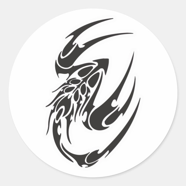 Adesivo Redondo Desenho de Tatuagem de Escorpião Tribal (Frente)