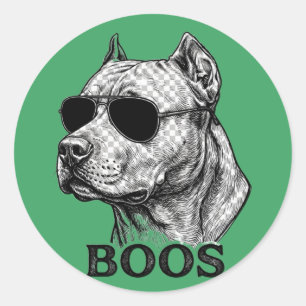 Adesivo Redondo Desenho de tatuagem de Pitbull com óculos de sol B