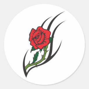 Adesivo Redondo Desenho de Tatuagem de Rosa