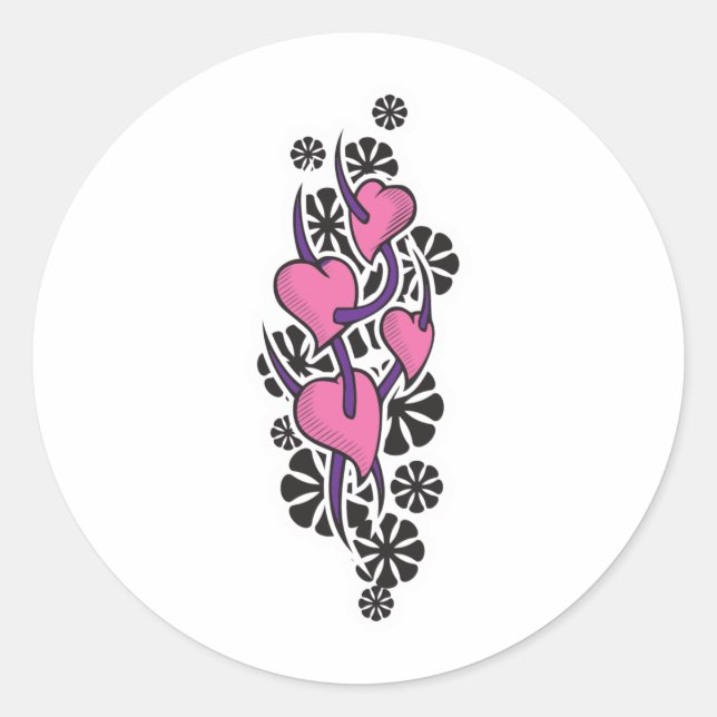 Adesivo Redondo Desenho de Tatuagem Espinhos e Corações (Frente)
