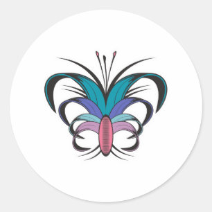 Adesivo Redondo Desenho de Tatuagem Flor de Borboleta