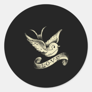 Adesivo Redondo Desenho de Tatuagem Vintage de Pardal Amoroso