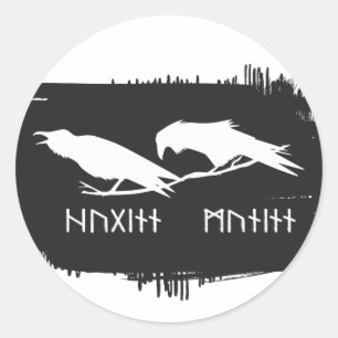 Adesivo Redondo Desenho de Tinta de Corvos Viking Huginn e Muninn