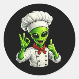Adesivo Redondo Desenho Divertido de Chef Alien Culinária Espacial