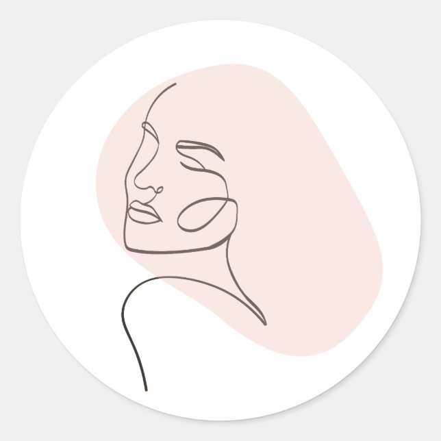 Adesivo Redondo Desenho do rosto de uma mulher de linha (Frente)